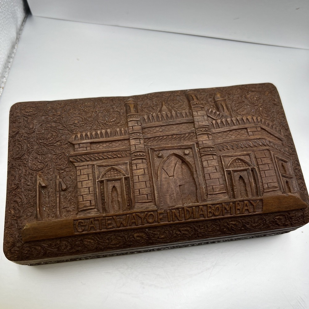 Vintage Hand Carved Wooden Box gateway of indiabombay unique gift cool jewelry b